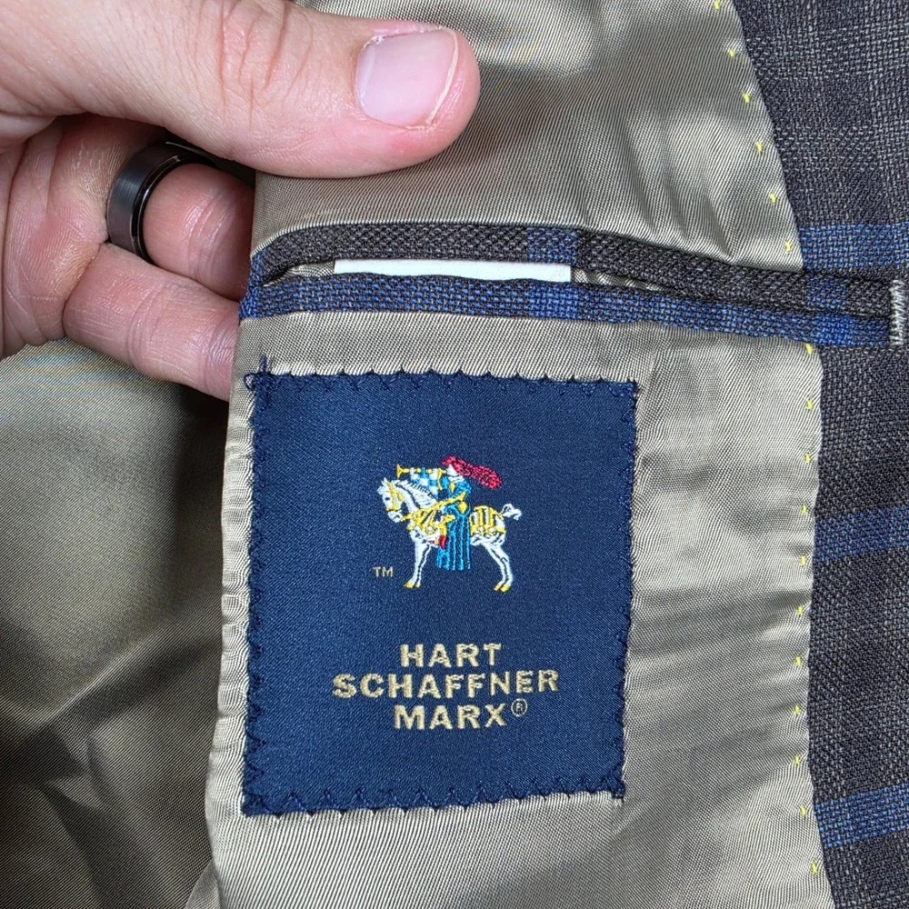 Hart Schaffner Marx Sport Coat Mens 38S Brown Blue Wool Plaid L/S Button up